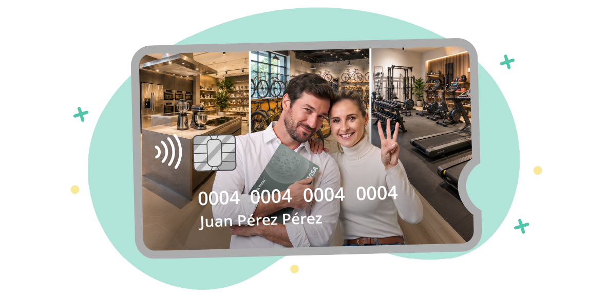 Servicio de aplazamiento de pago - pareja saludando dentro de una tarjeta